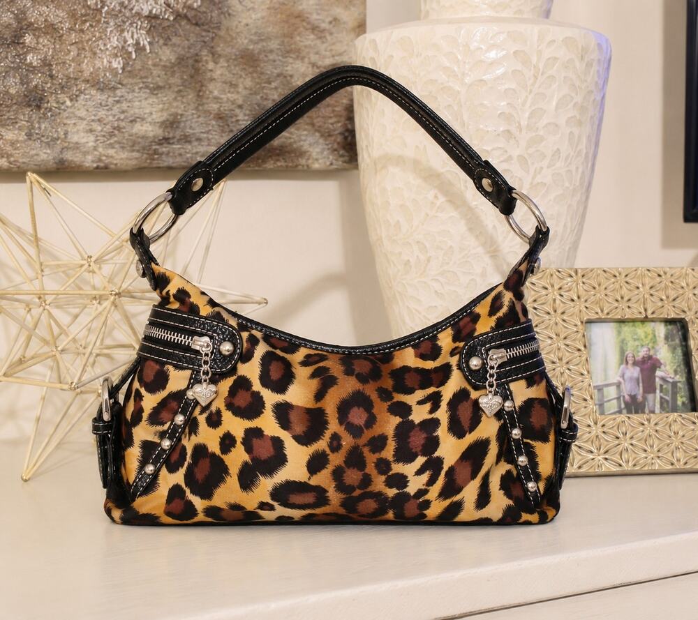 Vintage Y2K Kathy Van Zeeland Leopard Print Shoulder Bag Studded Zipper NWOT
